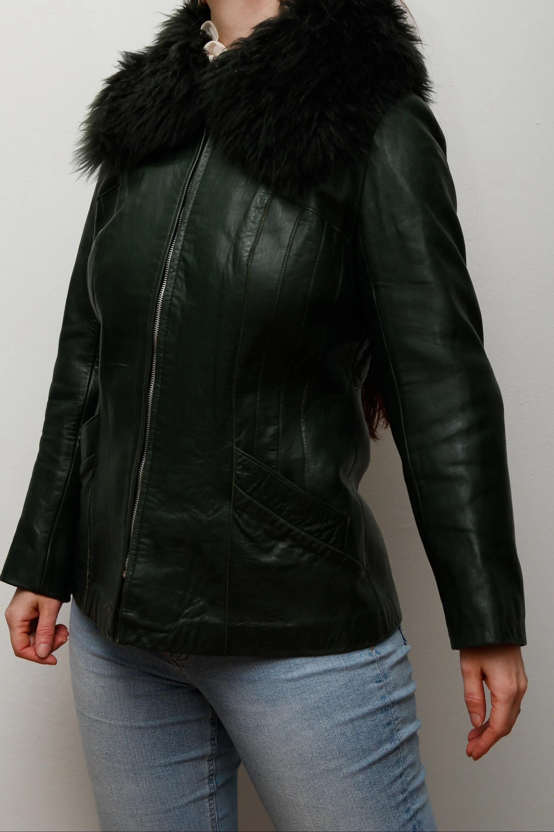 1970's Green Afghan Penny Lane Leather Jacket