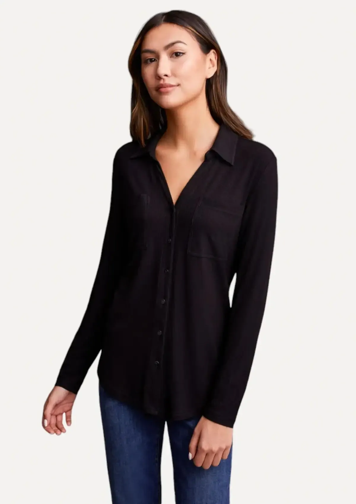 Alena Button Down Knit Shirt - Black