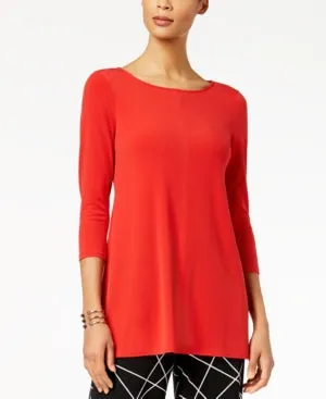 Alfani Scoop-Neck 3/4-Sleeve Tunic Red M