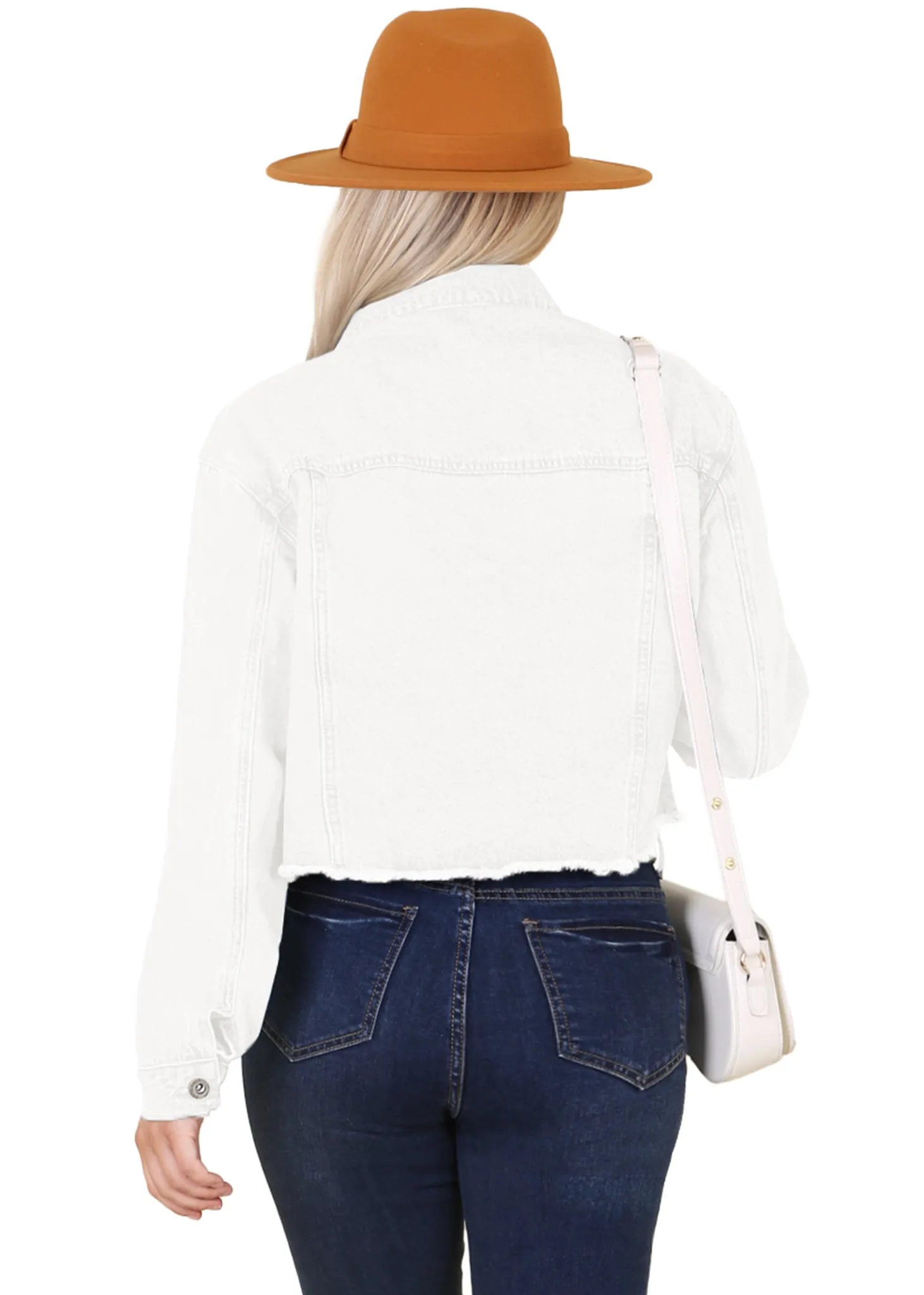 Anna-Kaci Women's Denim Jacket Cropped Raw Hem Casual Button Down Jean Jacket with Pockets
