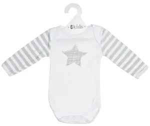 Baby Bodysuit Long Sleeve - White and Silver Scribble Star