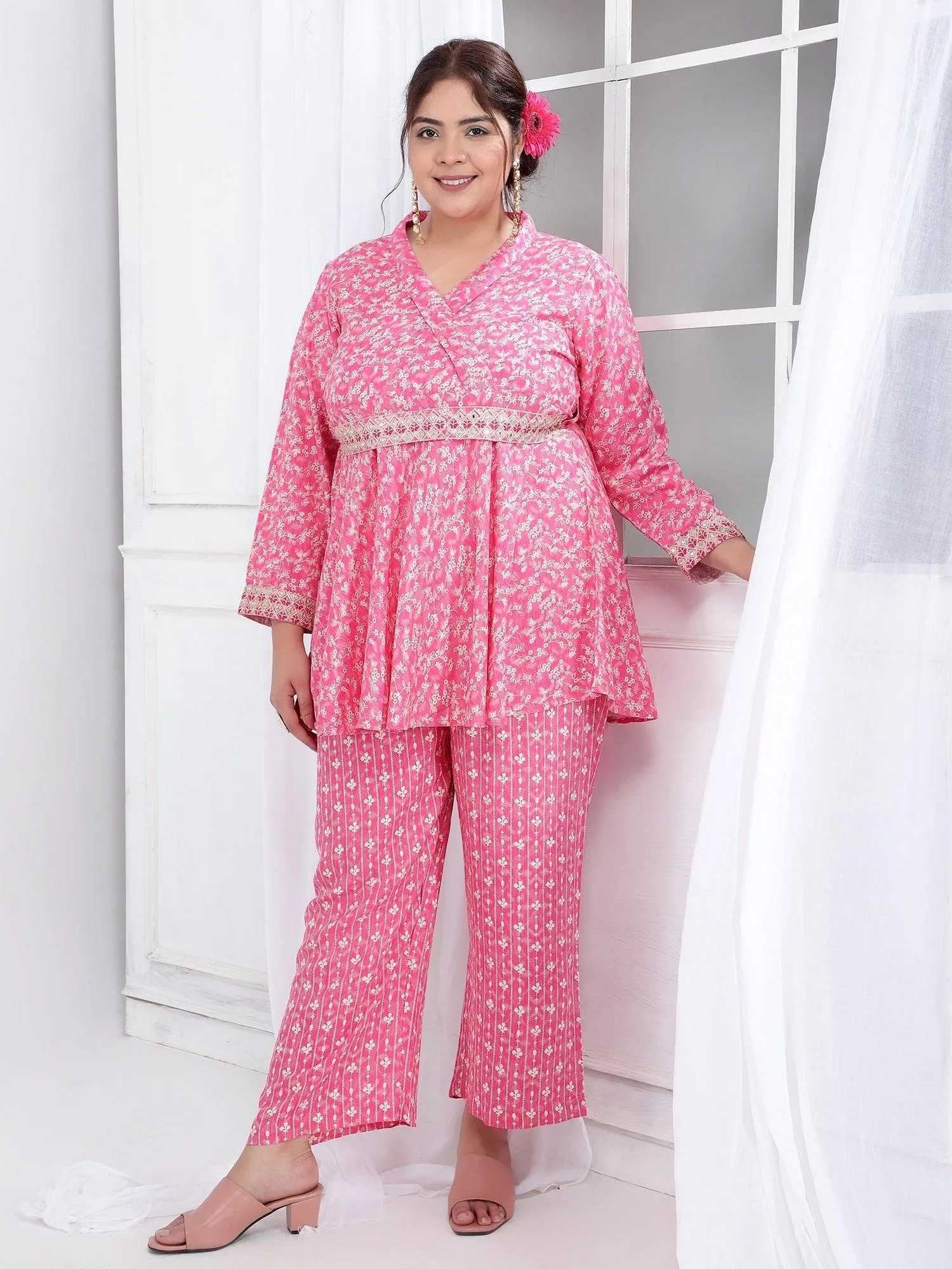 Bani Women Plus Size Printed Tunic with Trousers Co-Ord Set