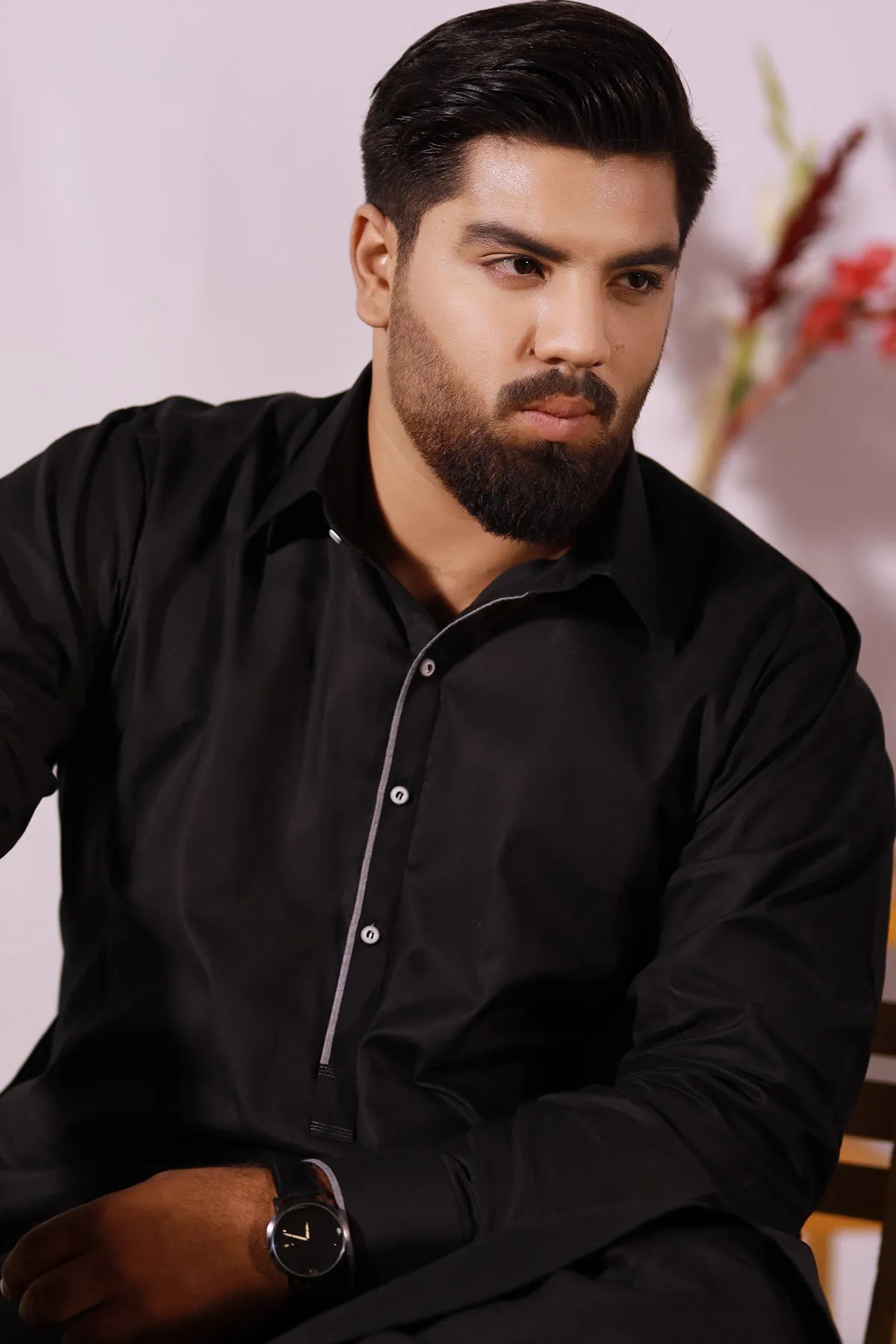 Black Cotton Kameez Shalwar (Plus Size) - P22 - MKS003P