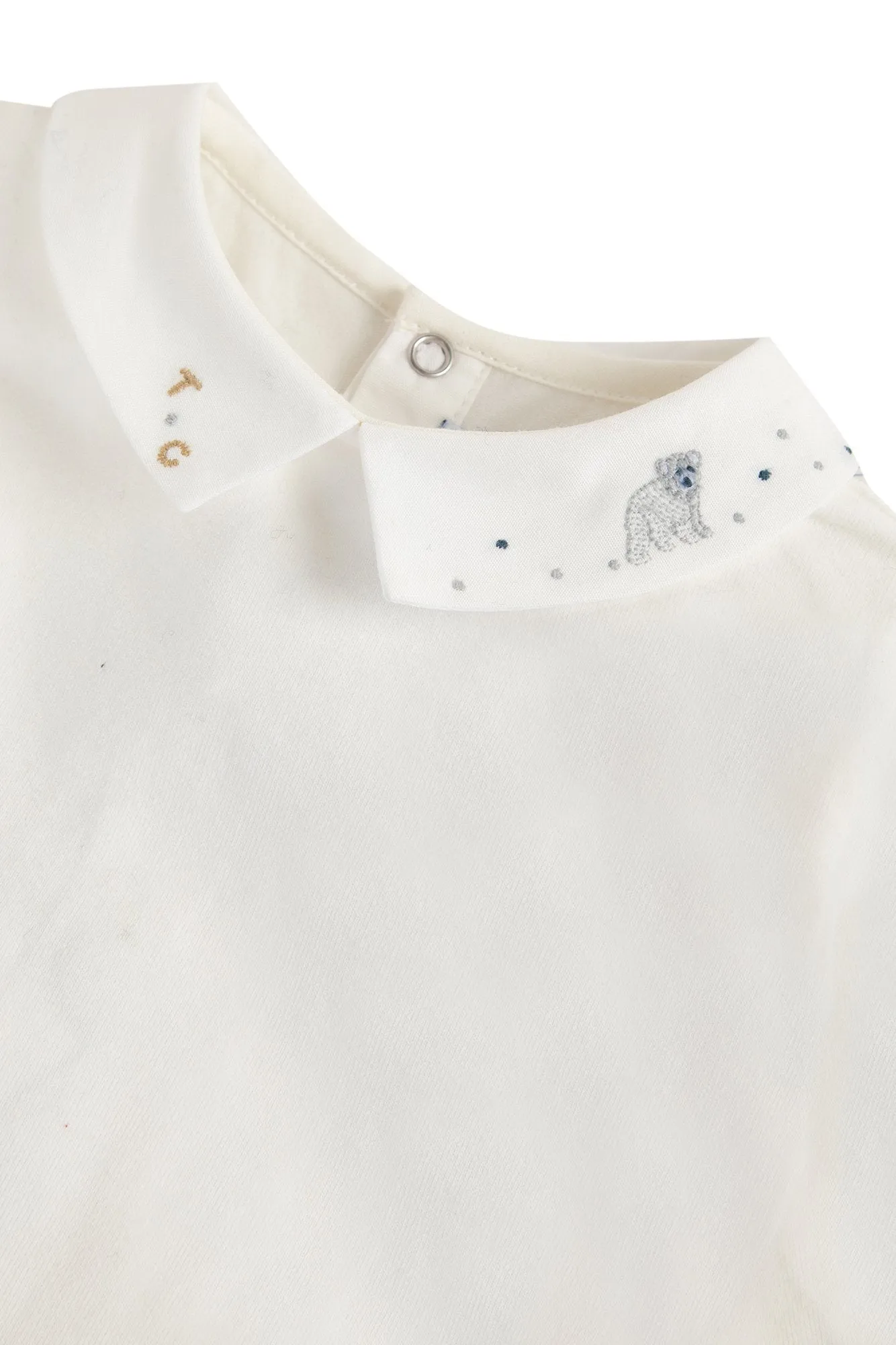 Bodysuit - Ecru with pointed collar and decorative embroidery