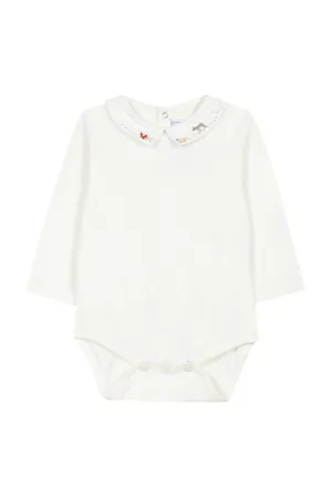Bodysuit - with pointed collar and decorative embroidery