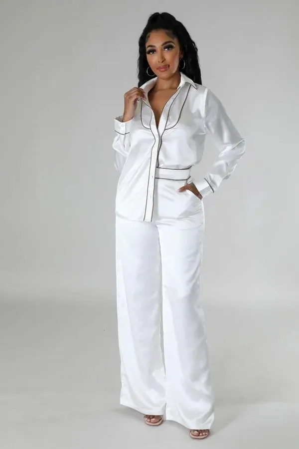 Button Up Tunic Top and Pants Two Piece Set