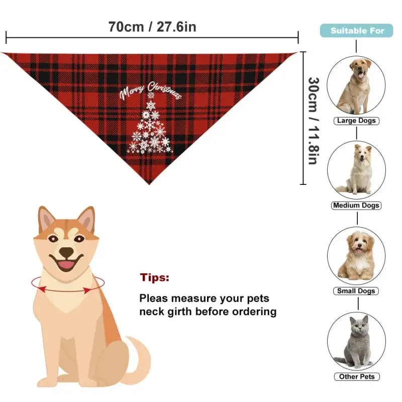 Classic Red Plaid Christmas Dog Bandana with Tree Design