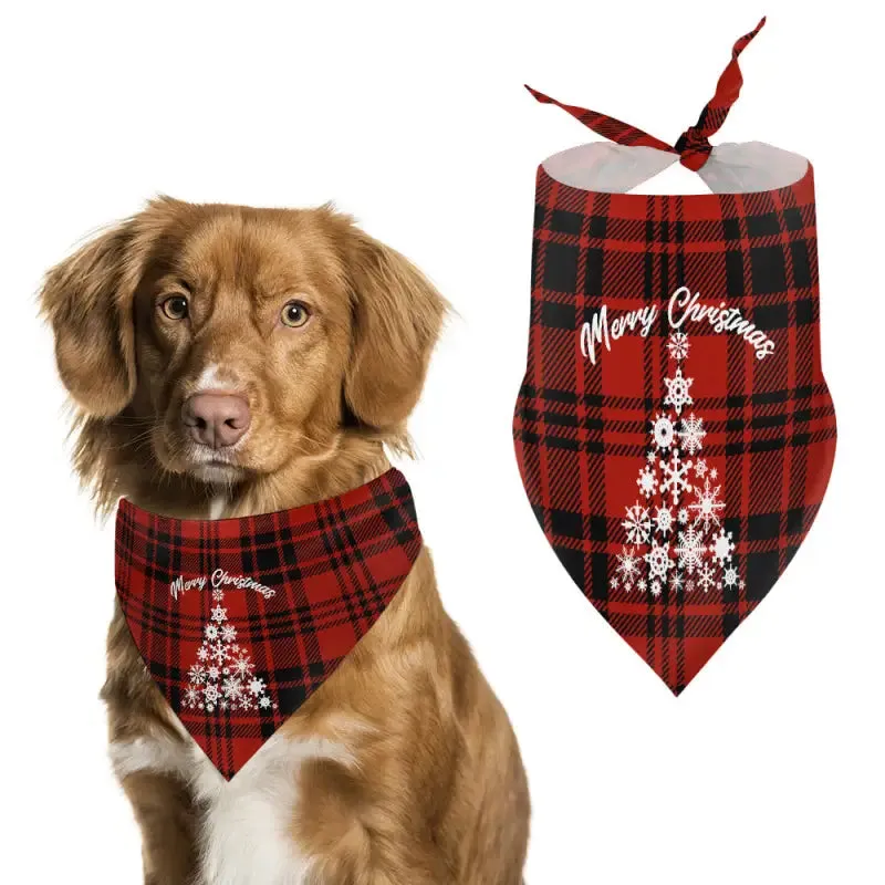 Classic Red Plaid Christmas Dog Bandana with Tree Design