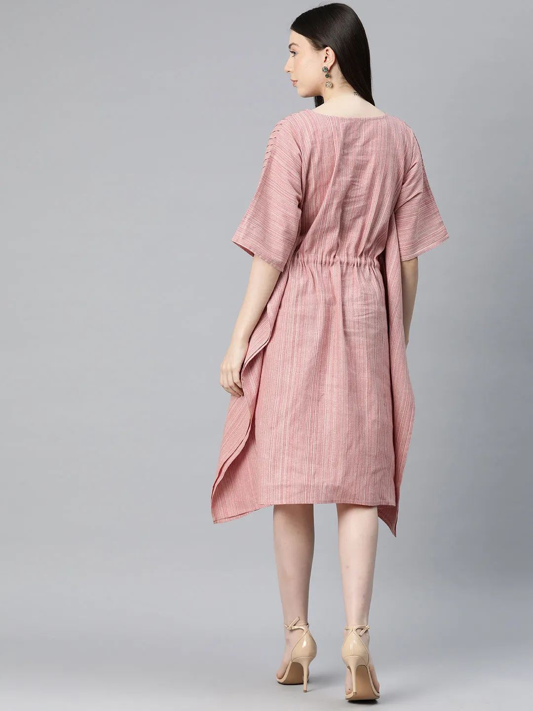 Cottinfab Women Floral Embroidered Kimono Sleeve Cotton Kaftan Dress