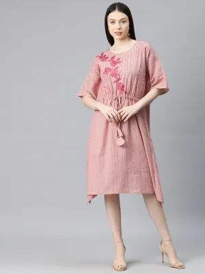 Cottinfab Women Floral Embroidered Kimono Sleeve Cotton Kaftan Dress