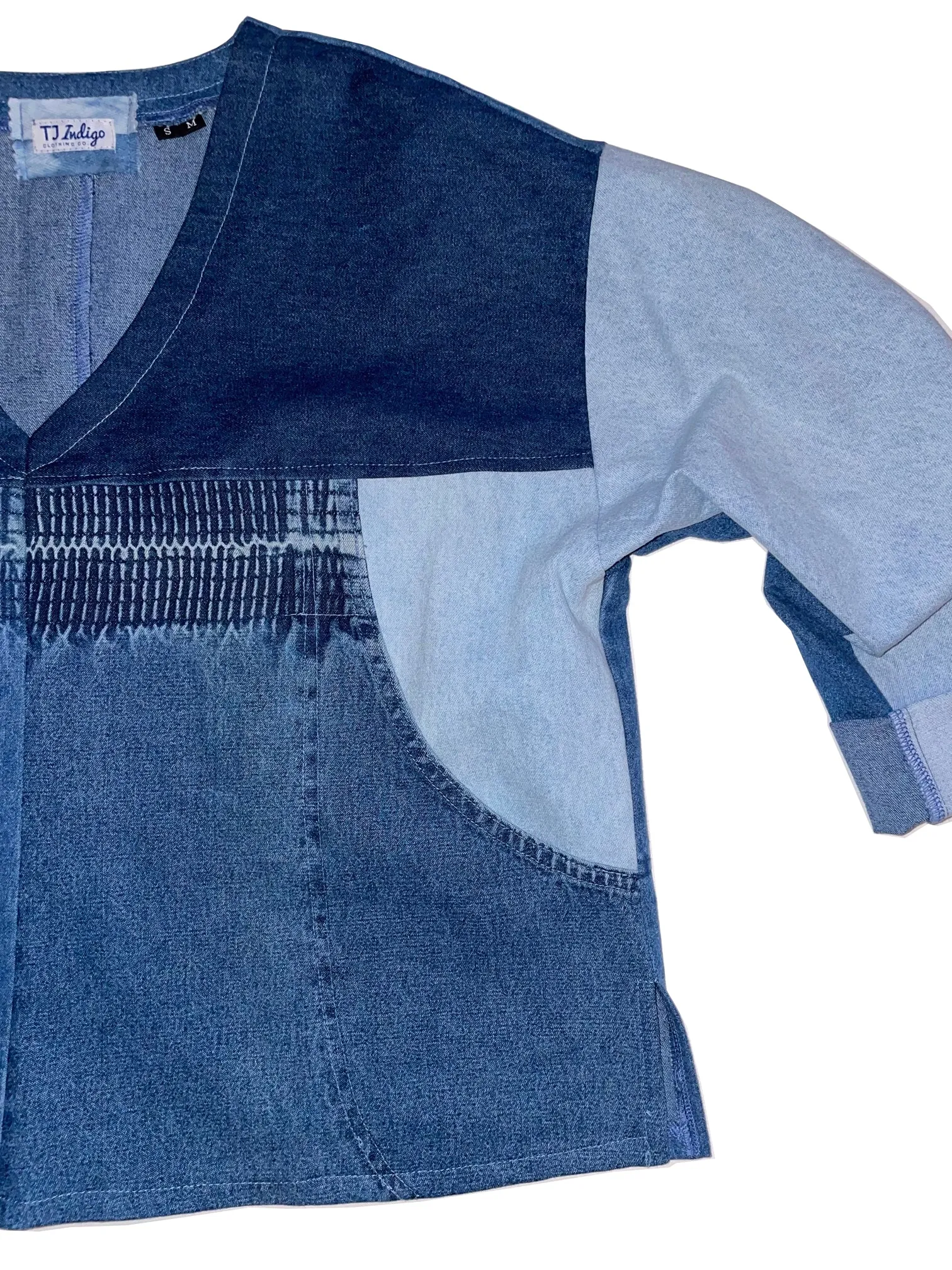 Denim Patchwork V-Neck Top