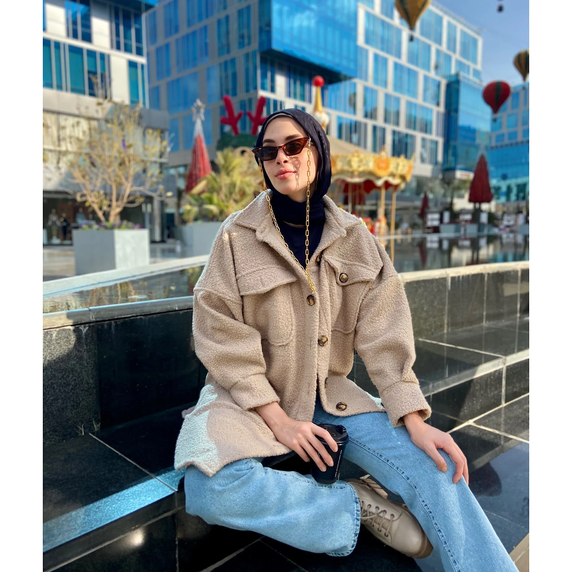 Faux shearling long shacket