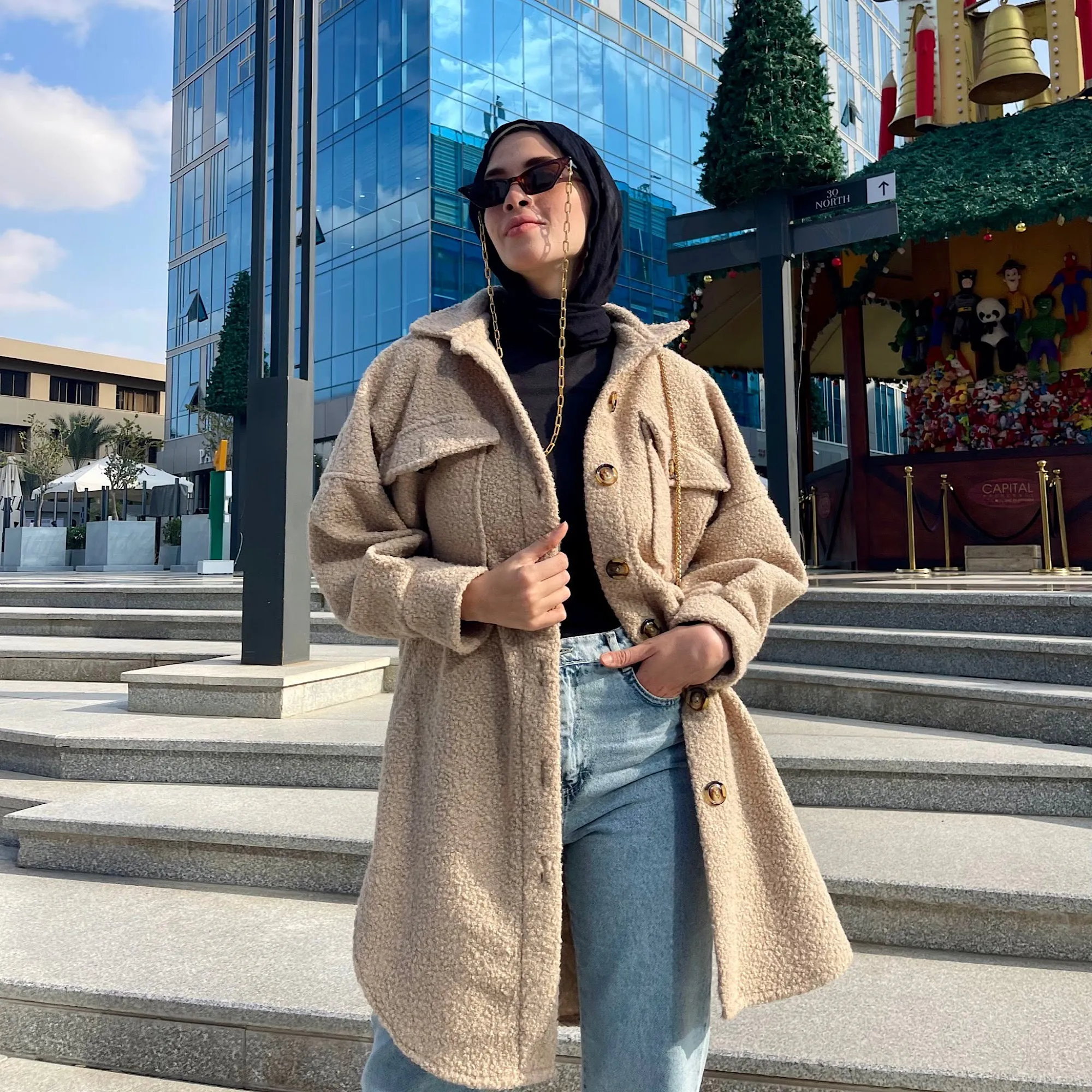 Faux shearling long shacket