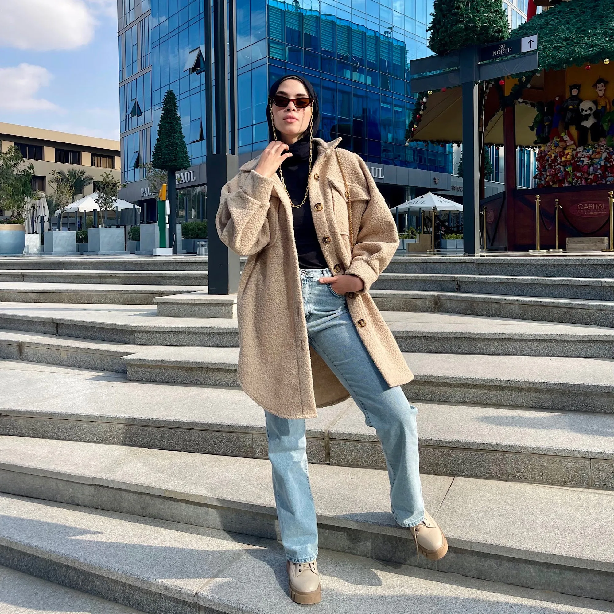 Faux shearling long shacket