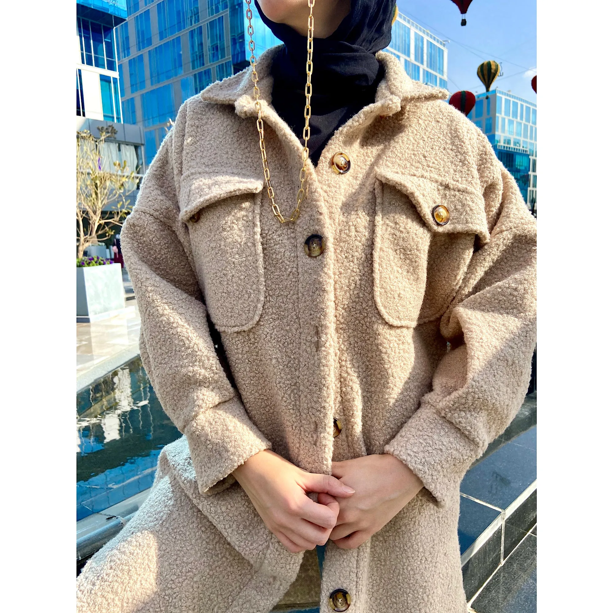 Faux shearling long shacket