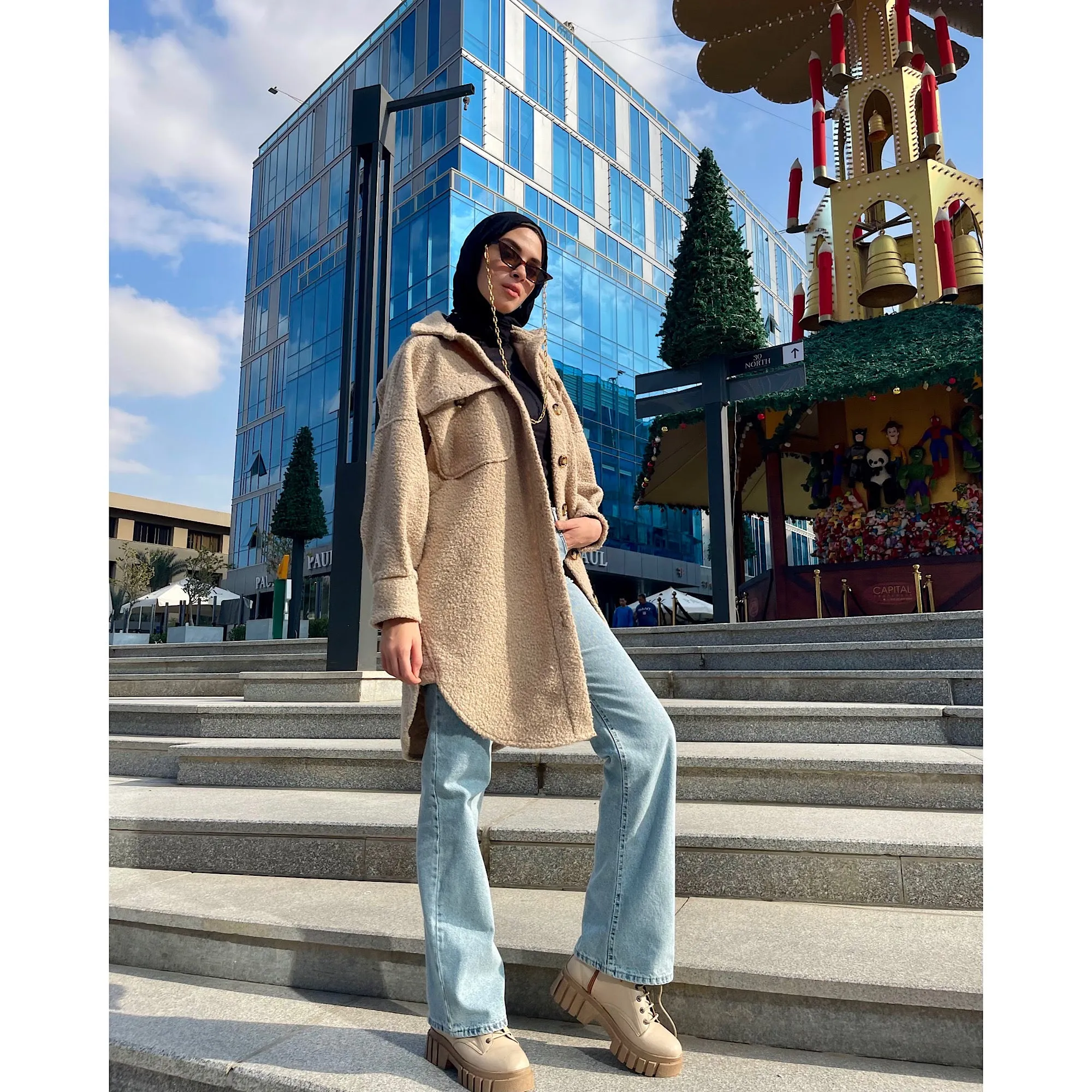 Faux shearling long shacket