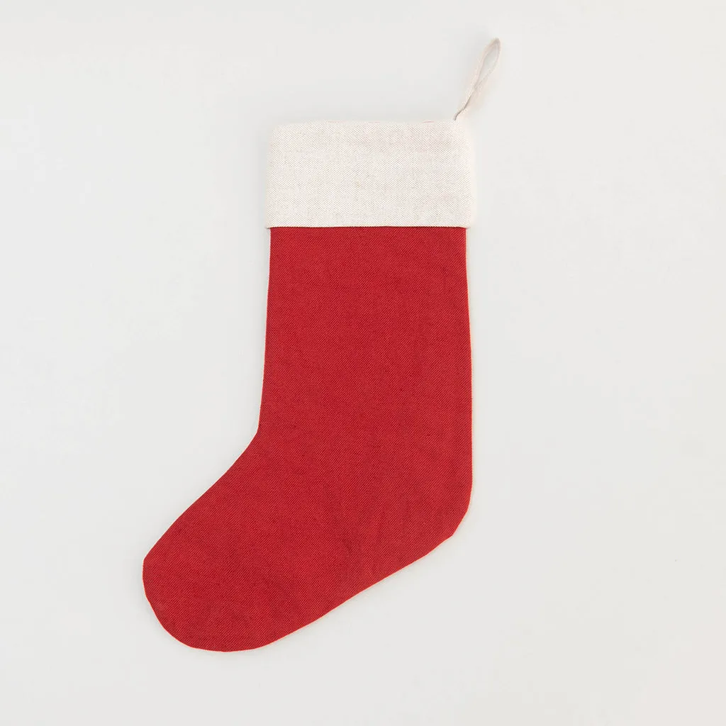 Festive Poinsettia Linen Stocking - Red