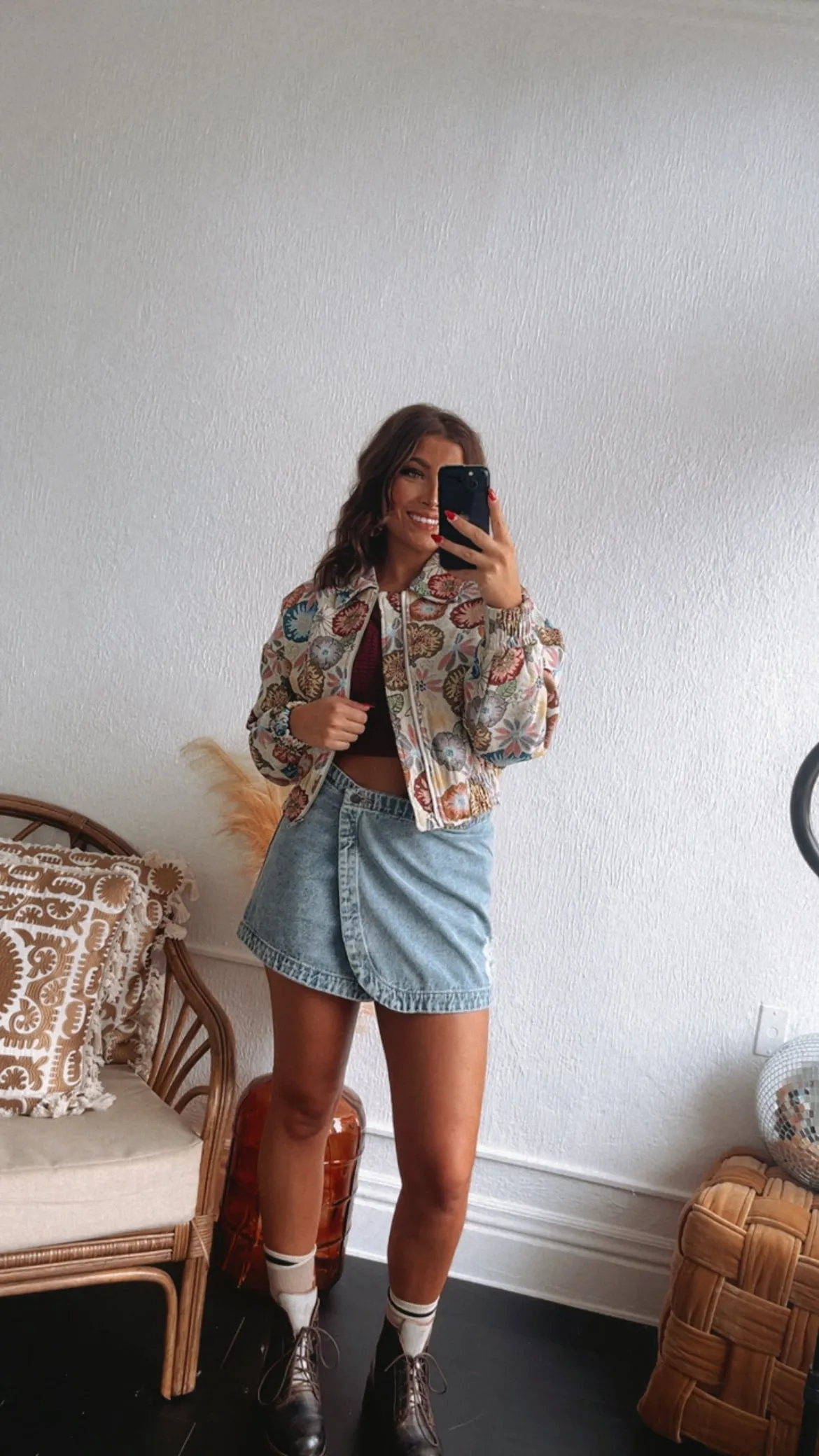 Full Of Color Floral Print Tapestry Cropped Jacket