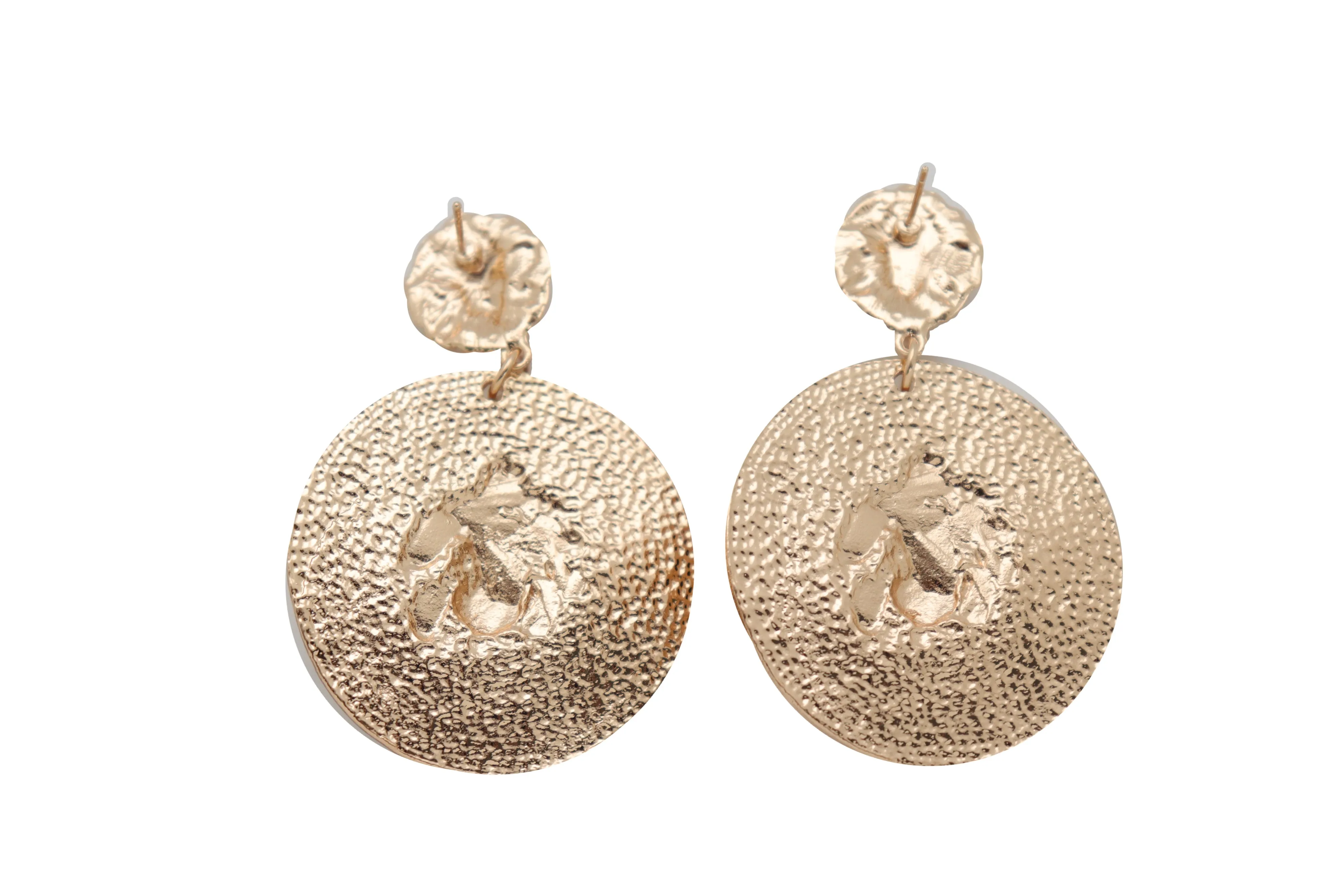 Gold Lion Medallion Dangle Earrings
