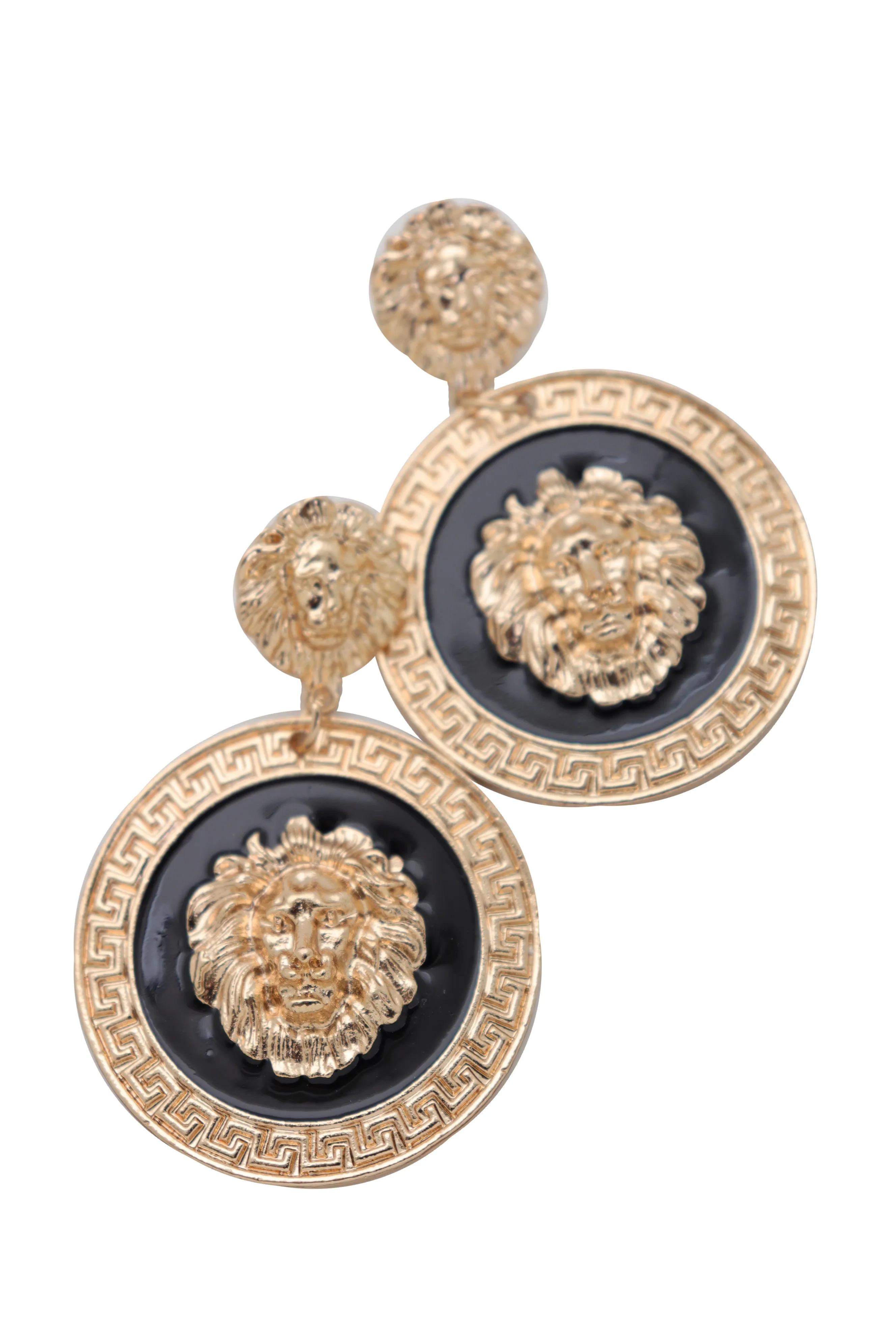 Gold Lion Medallion Dangle Earrings