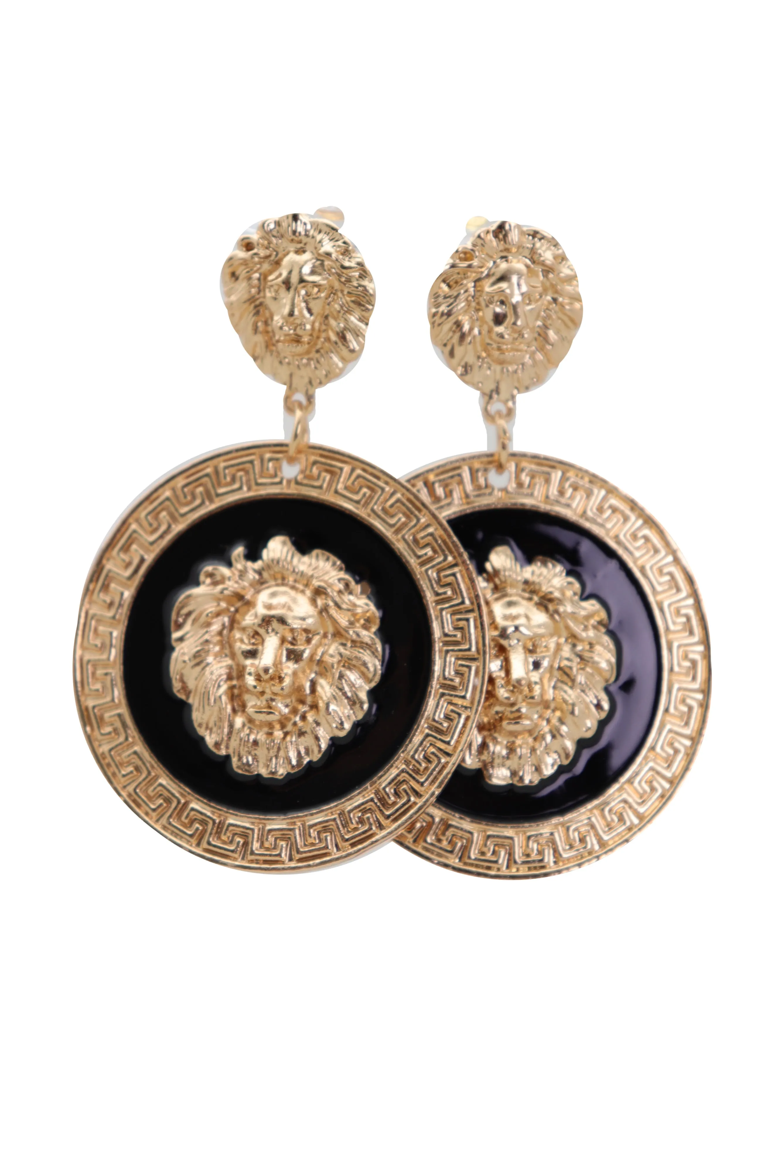 Gold Lion Medallion Dangle Earrings