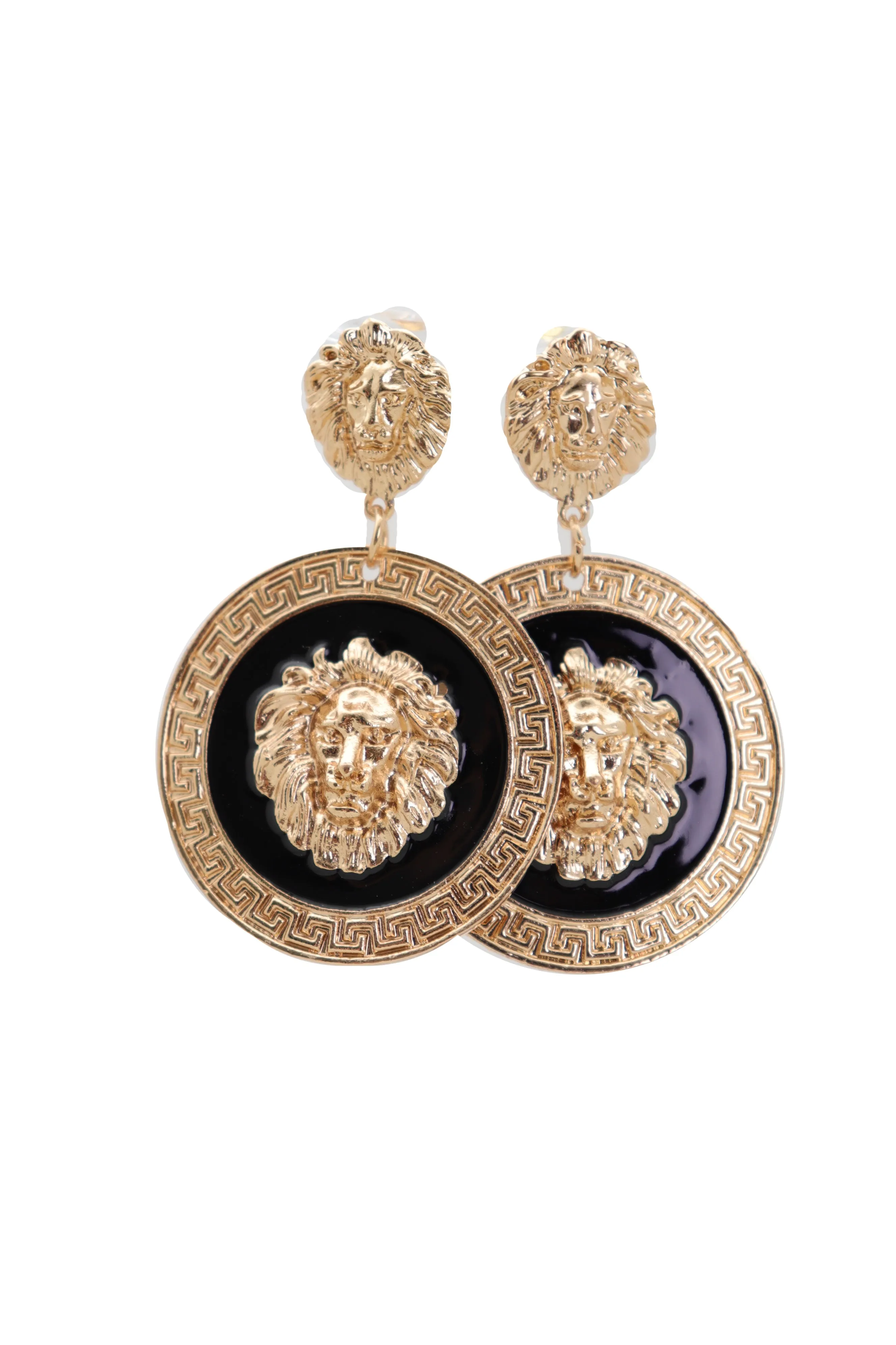 Gold Lion Medallion Dangle Earrings