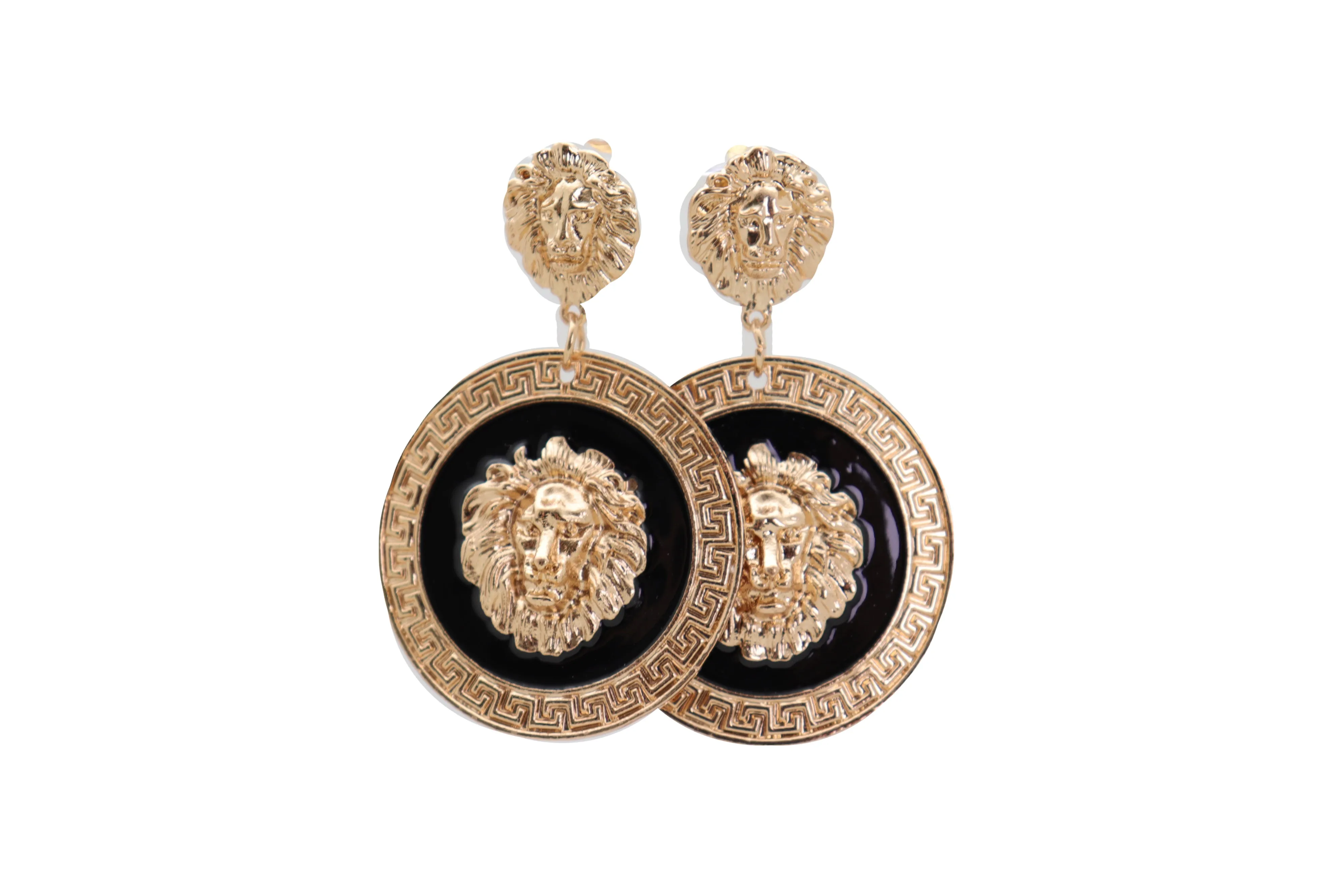 Gold Lion Medallion Dangle Earrings