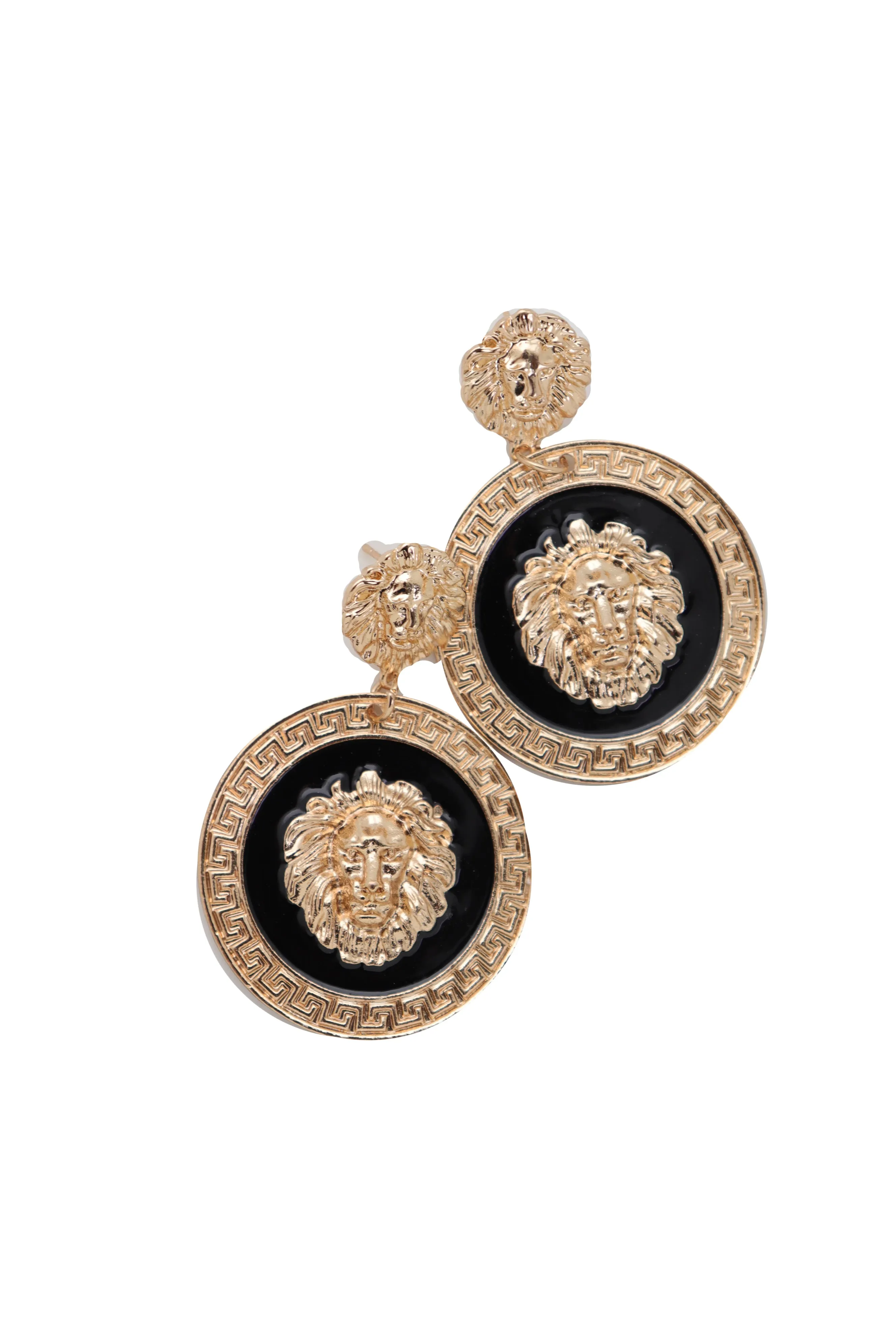 Gold Lion Medallion Dangle Earrings