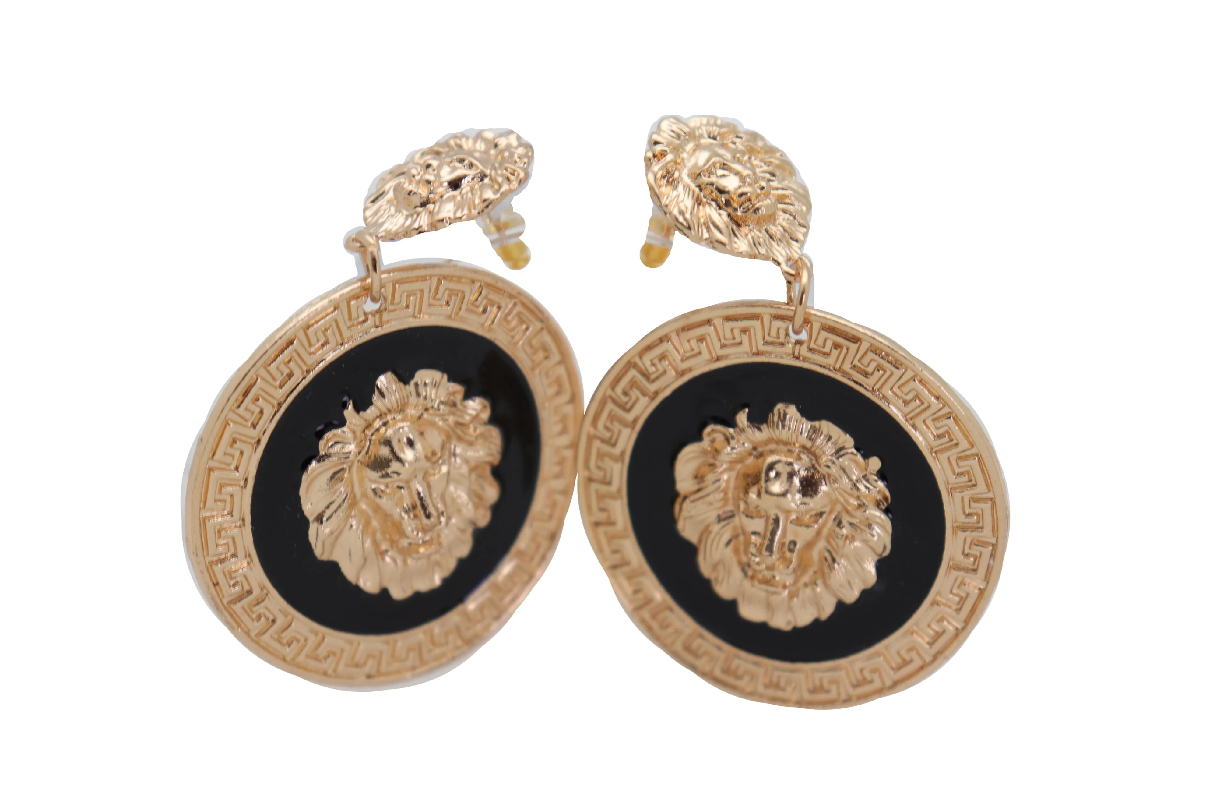 Gold Lion Medallion Dangle Earrings