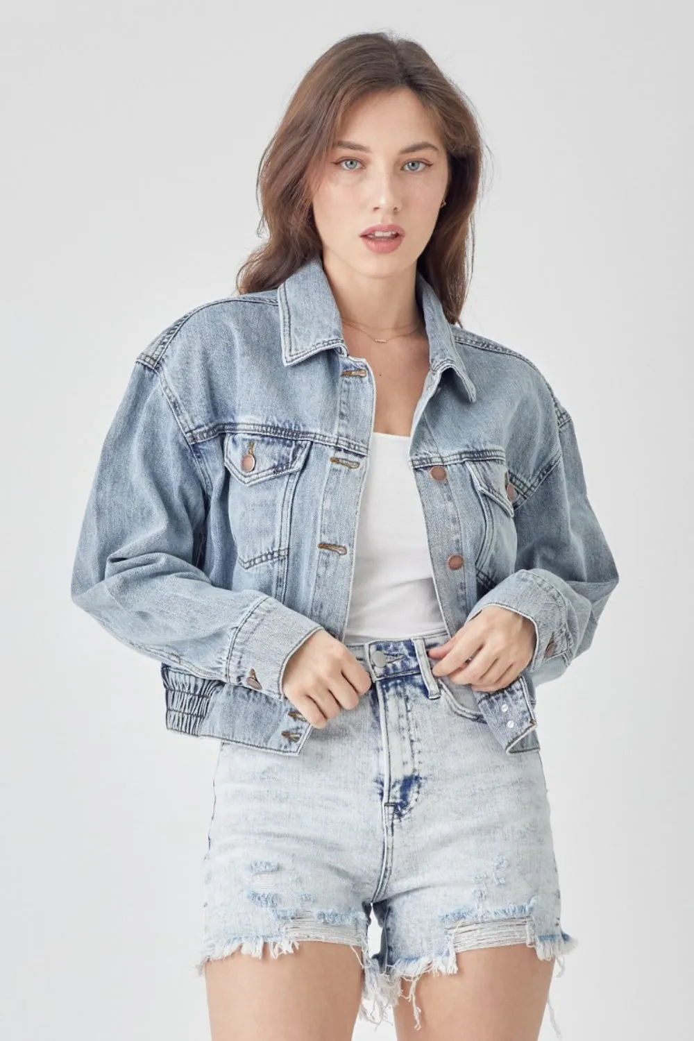 Hazel Blues® |  RISEN Button Down Cropped Denim Jacket