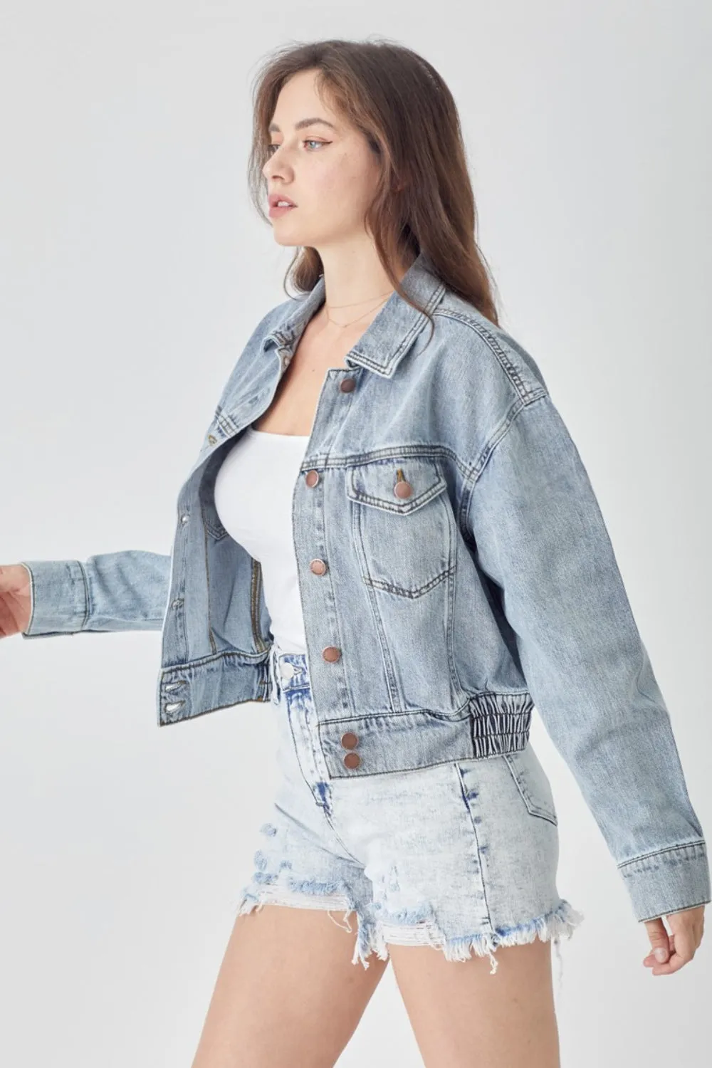 Hazel Blues® |  RISEN Button Down Cropped Denim Jacket