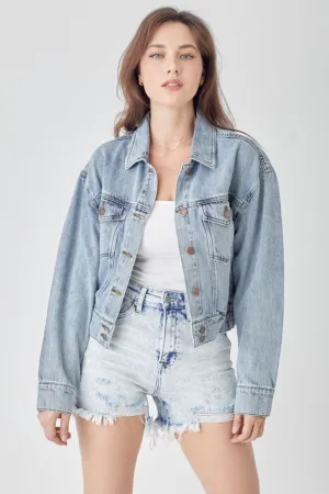 Hazel Blues® |  RISEN Button Down Cropped Denim Jacket