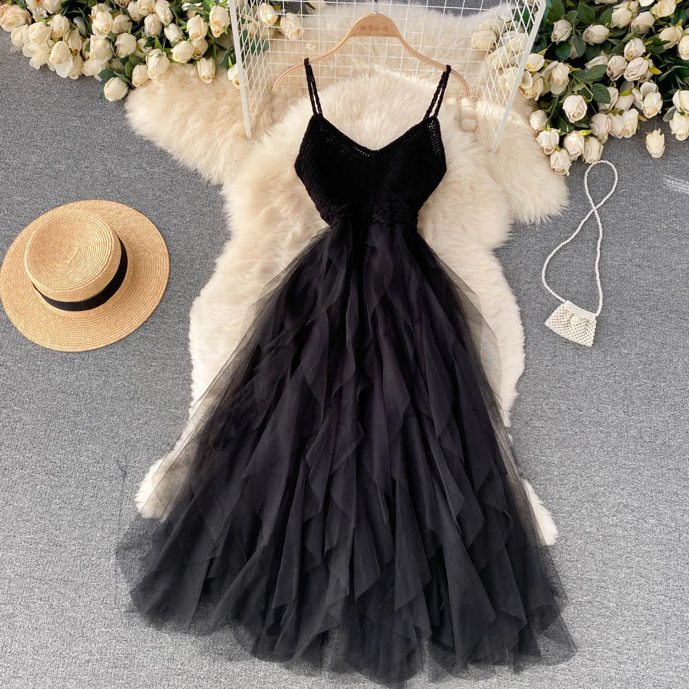 High Waist Mesh Puffy Slip Dress