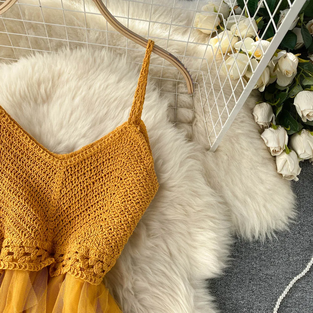 High Waist Mesh Puffy Slip Dress
