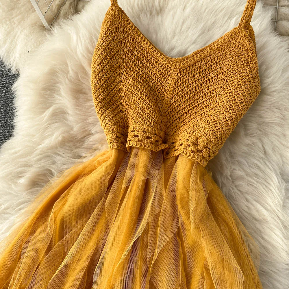 High Waist Mesh Puffy Slip Dress