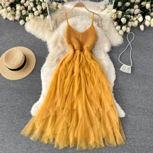 High Waist Mesh Puffy Slip Dress