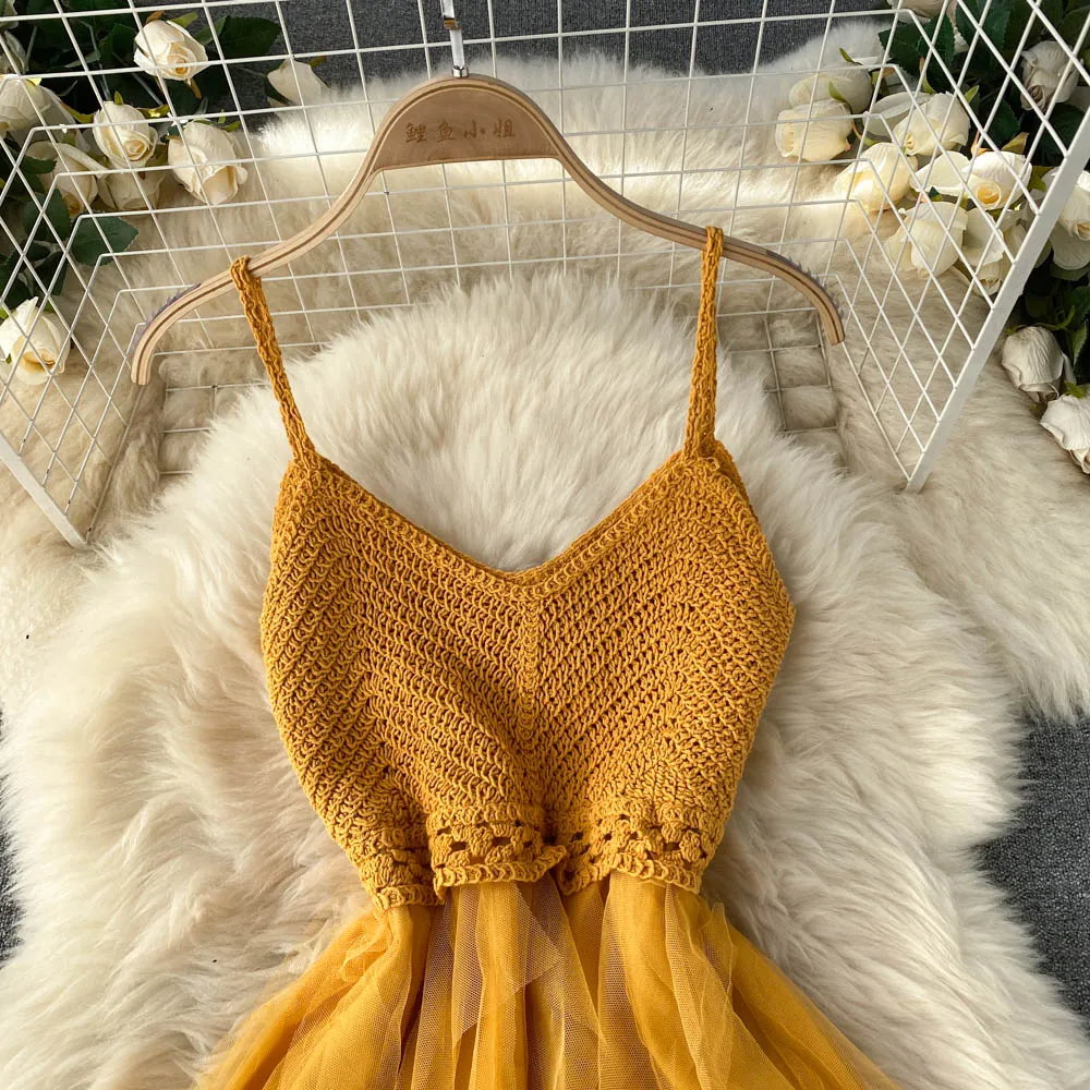 High Waist Mesh Puffy Slip Dress