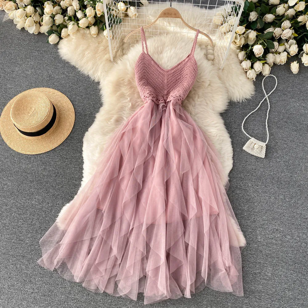 High Waist Mesh Puffy Slip Dress