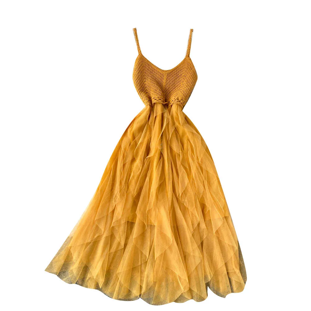 High Waist Mesh Puffy Slip Dress