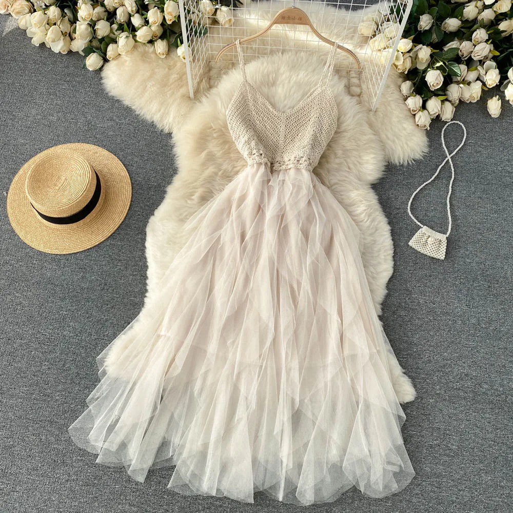 High Waist Mesh Puffy Slip Dress
