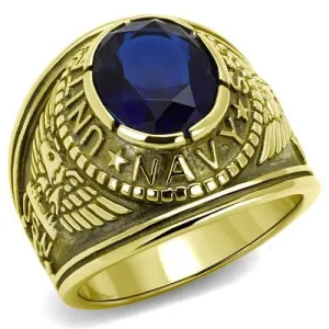 IP Gold(Ion Plating) Stainless Steel Ring with Synthetic Synthetic Glass in Montana for Women Style TK414707G