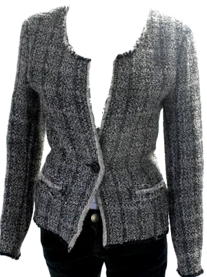 Isabel Marant Etoile Paris. Gray Knitted Boucle Raw-Hem One Button Jacket