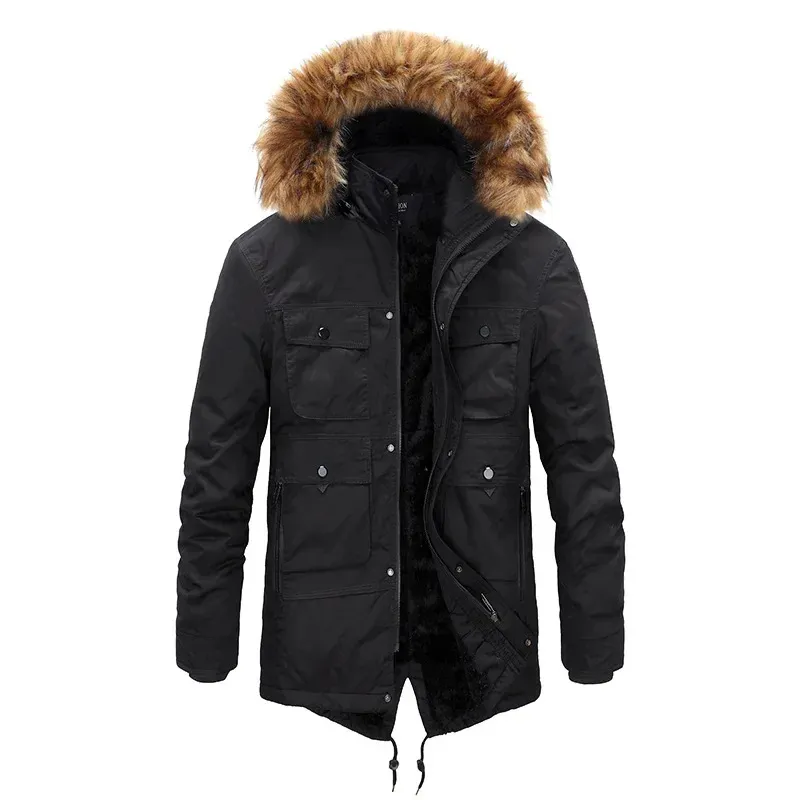 Kouhoor - Parka Winterjas Heren – Gevoerd met Bontkraag en Verstelbare Capuchon