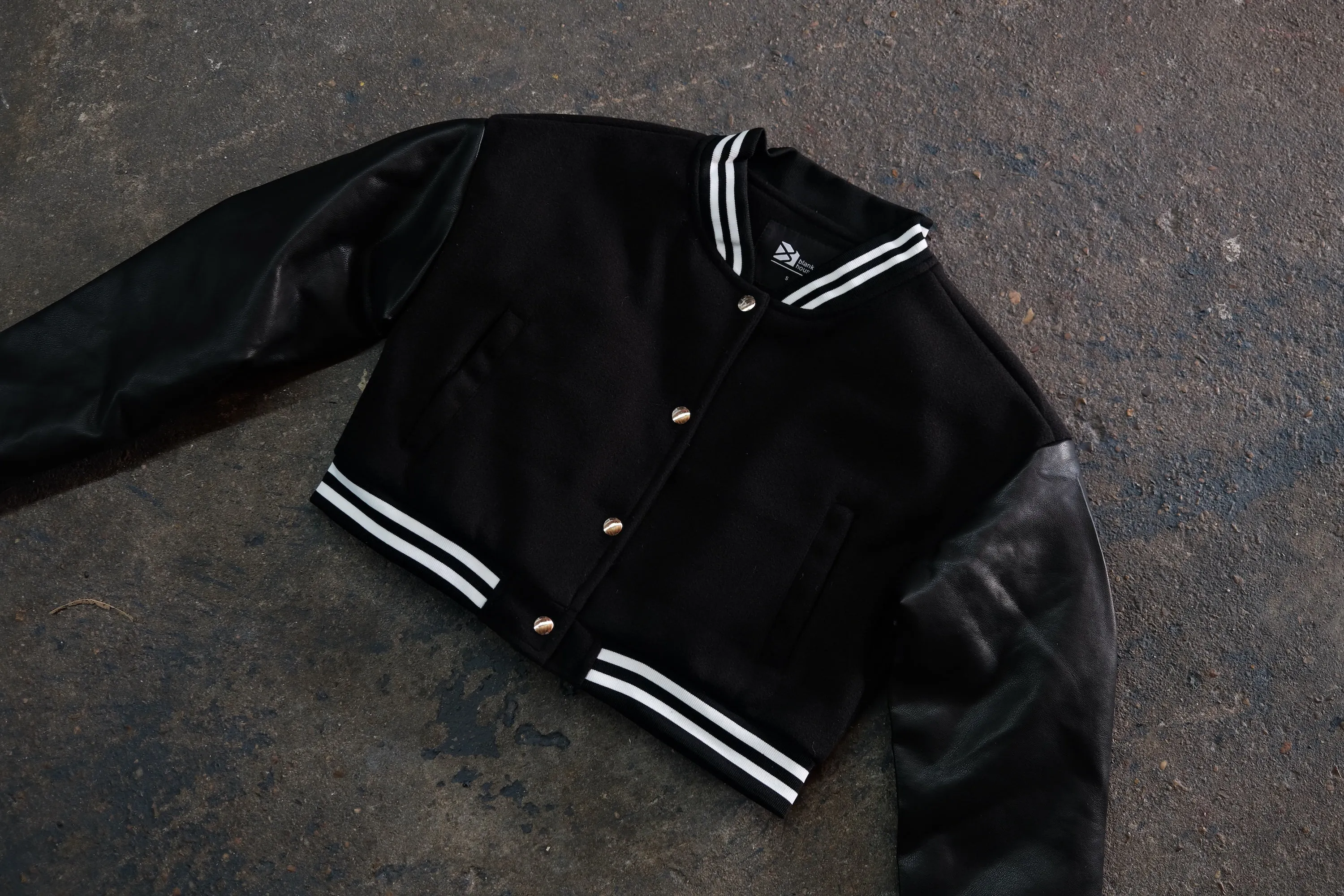 Ladies Cropped Letterman Jacket | Blank House