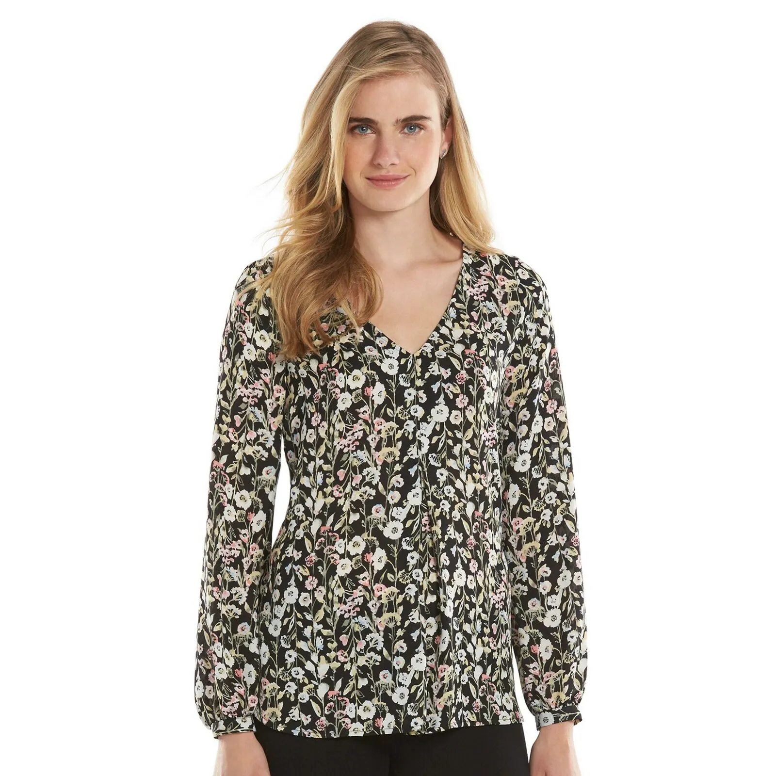 LC Lauren Conrad Women's Floral Chiffon Tunic Top Blouse