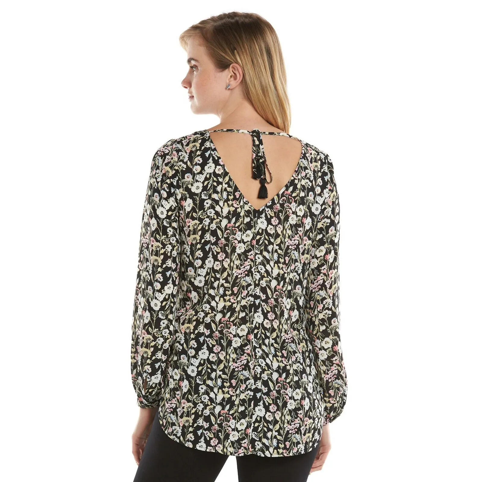 LC Lauren Conrad Women's Floral Chiffon Tunic Top Blouse