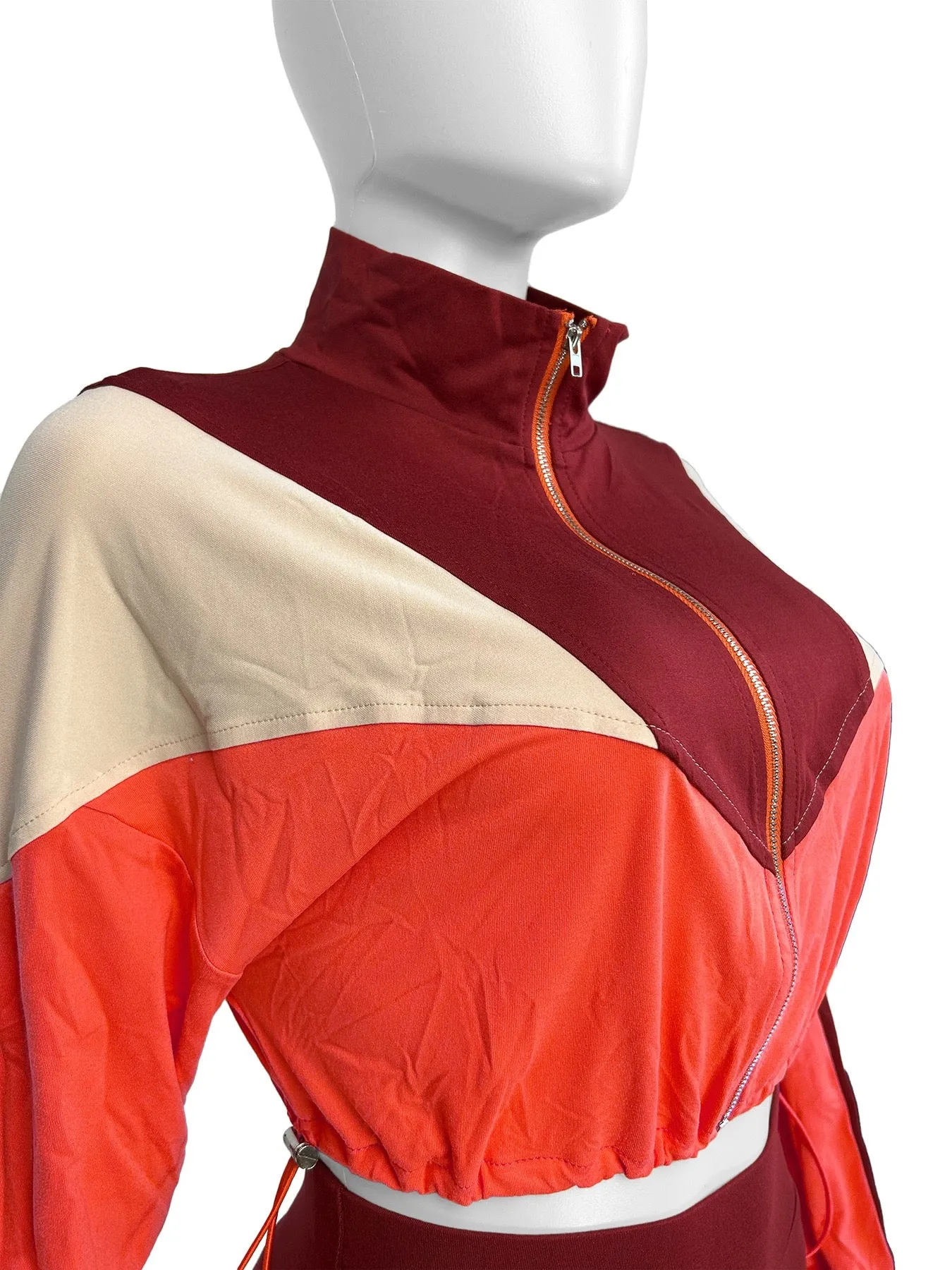 MB FASHION Color-Block Cropped Jacket and High-Waist Flare Pants Set 4060LY