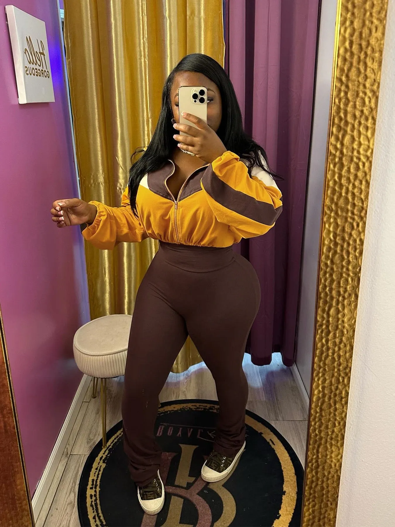 MB FASHION Color-Block Cropped Jacket and High-Waist Flare Pants Set 4060LY