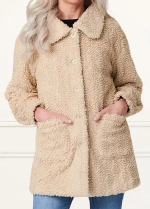 Megan Coat Textured Teddy Motif Beige