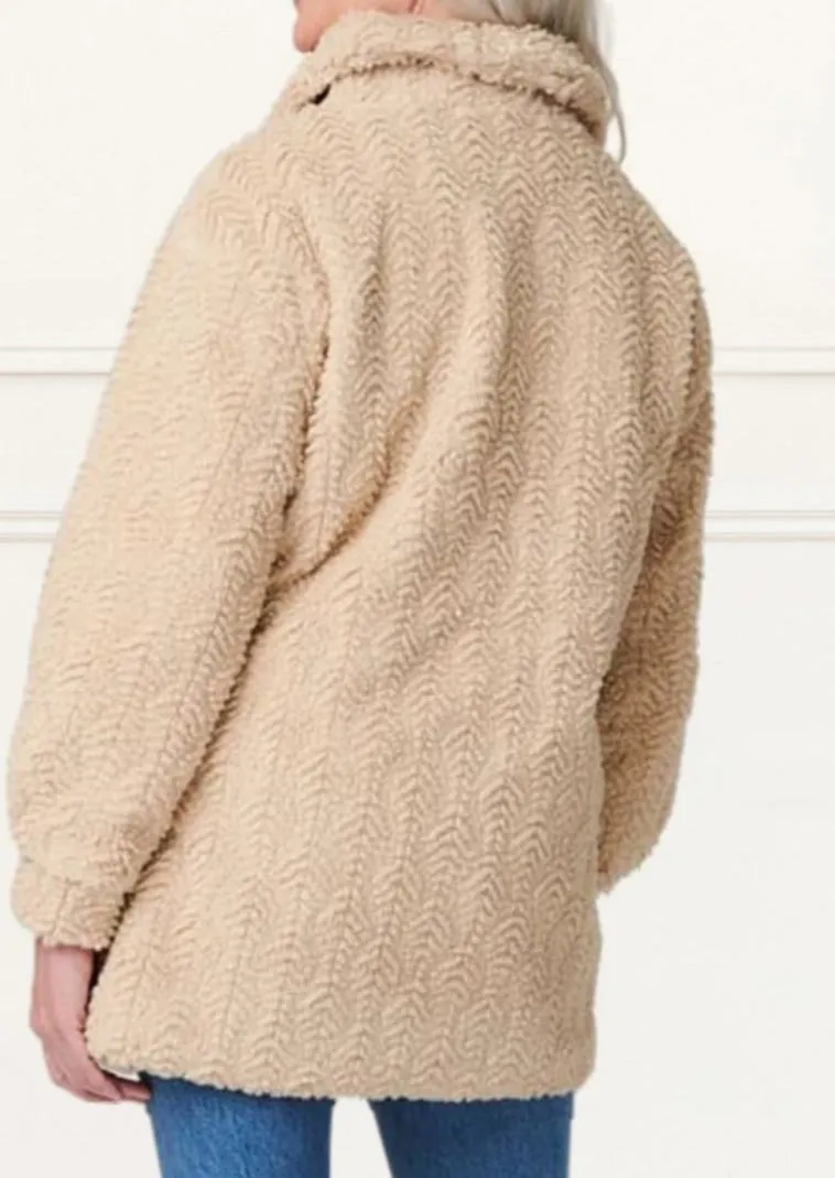Megan Coat Textured Teddy Motif Beige